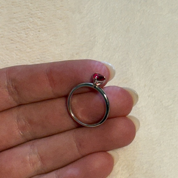 14k white gold ruby solitaire ring- heart cut natural ruby ring. 
Ring size 4 US - Picture 3 of 4